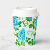 Prachtige blauwe Rozen met groene blaadjes papiere Papieren Bekers (Rechts)