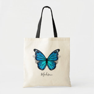 Prachtige blauwe Waterverf 3D-vlinder Tote Bag