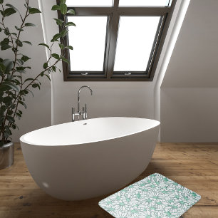 Prachtige Blauwgroen en witte Floral Badmat