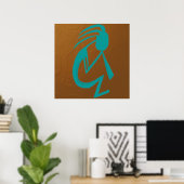 Prachtige Blauwgroen Kokopelli Painting Poster (Thuiskantoor)