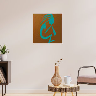 Prachtige Blauwgroen Kokopelli Painting Poster