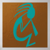 Prachtige Blauwgroen Kokopelli Painting Poster (Voorkant)