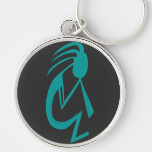 Prachtige Blauwgroen Kokopelli Painting Sleutelhanger