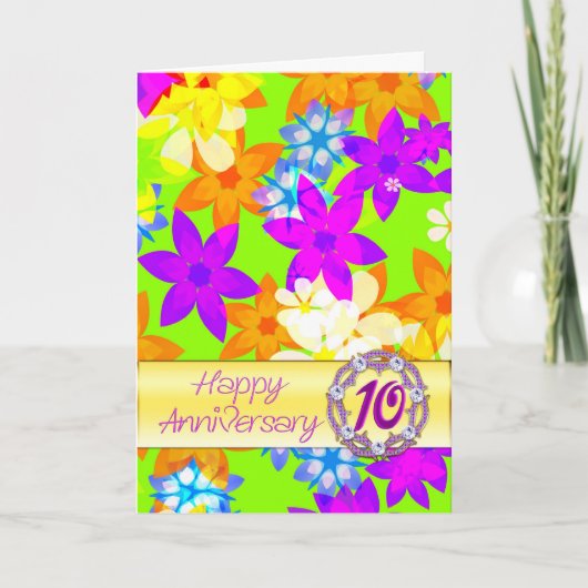 Prachtige bloemen 10e verjaardag voor partner kaart (Voorkant)
