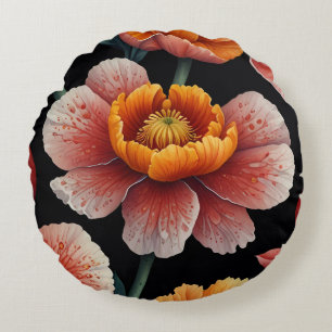 Prachtige bloemenkunst Levendige bloesem Bold deco Rond Kussen