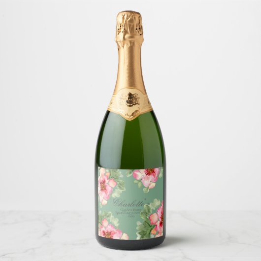 Prachtige Bloementuin Bruidsfeest Sparkling Wijnetiket (Voorkant)