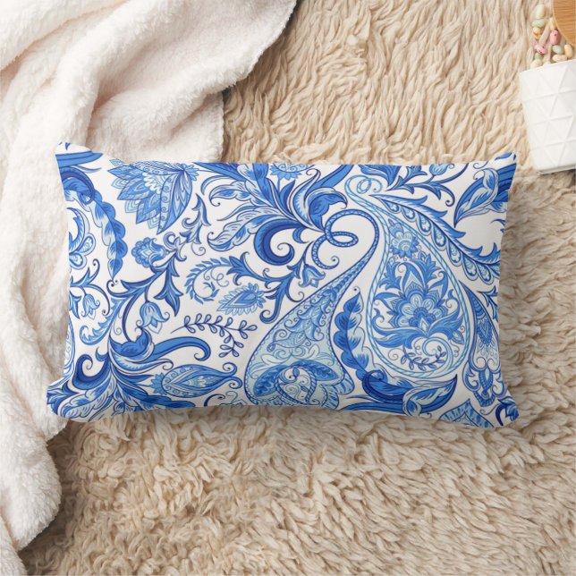 Prachtige Blue White Floral Paisley Art Pattern Kussen (Deken)