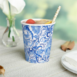 Prachtige Blue White Floral Paisley Art Pattern Papieren Bekers