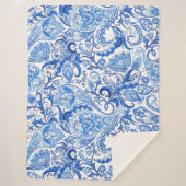 Prachtige Blue White Floral Paisley Art Pattern Sherpa Deken (Voorkant)