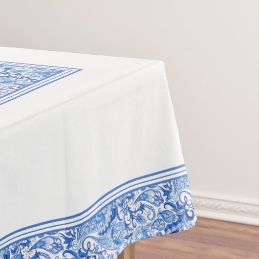 Prachtige Blue White Floral Paisley Art Pattern Tafelkleed (Voorbeeld)