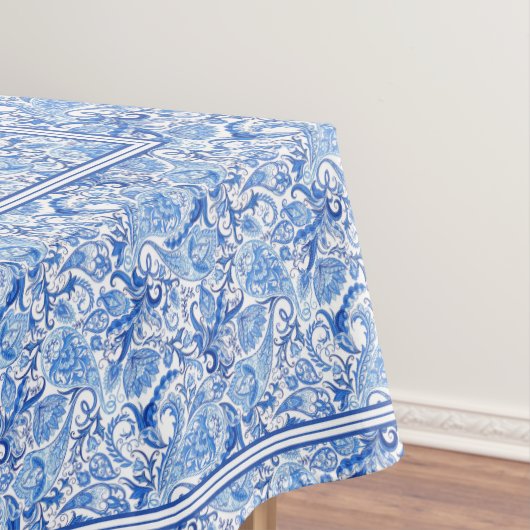 Prachtige Blue White Floral Paisley Art Pattern Tafelkleed (Voorbeeld)
