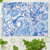 Prachtige Blue White Floral Paisley Art Pattern Theedoek (Gevouwen)