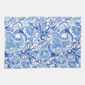 Prachtige Blue White Floral Paisley Art Pattern Theedoek (Horizontaal)