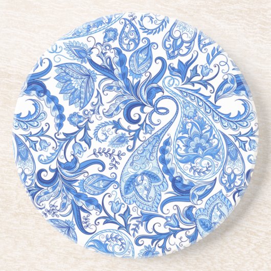 Prachtige Blue White Floral Paisley Art Pattern Zandsteen Onderzetter (Voorkant)