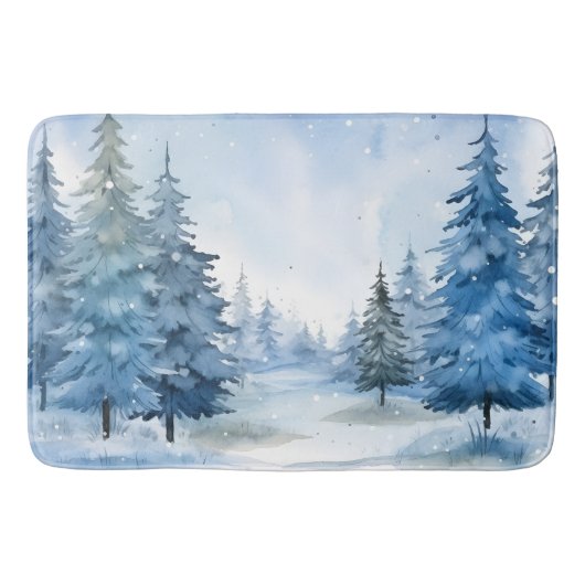 Prachtige Blue Winter Bossen Scene Badmat (Voorkant)