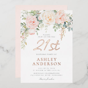 Prachtige Blush 21ste Verjaardag Party Roos Gold Folie Uitnodiging