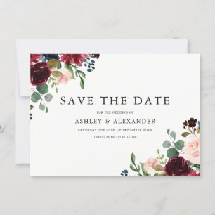 Prachtige Blush & Bourgogne Bloemen Elegante Trouw Save The Date