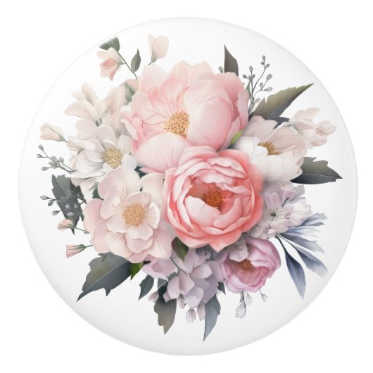 Prachtige blush en witte bloemen keramische knop (Voorkant)