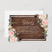 Prachtige Blush Flowers & Rustic Wood Wedding Informatiekaartje (Voorkant / Achterkant)