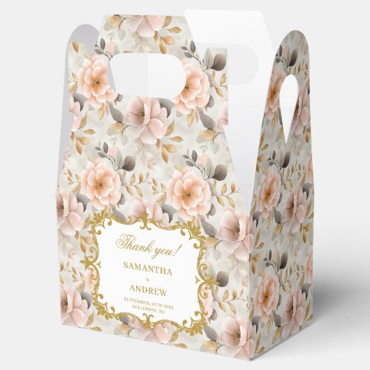 Prachtige Blush Gouden Bloemen Trouwen Dank u Box Bedankdoosjes (Geopend)
