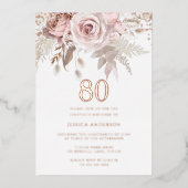 Prachtige blush Roos 80th Birthday Roos Gold Folie Uitnodiging (Voorkant)
