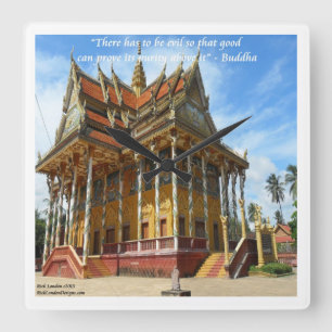 Prachtige Boeddhistische Tempel & Spreuk Wandklok Vierkante Klok