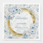 Prachtige Boho Dusty Blue Gold Sparkles Wedding Na Servet (Voorkant)