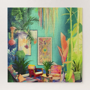 Prachtige Boho Tropische Planten Living Room Legpuzzel