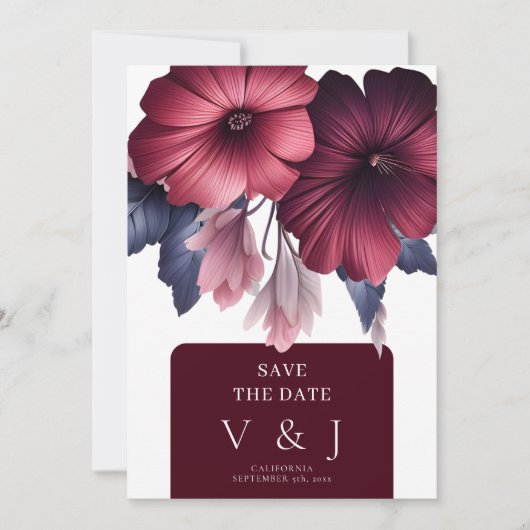 Prachtige bordeaux blos roze bloemig Save the Date Kaart (Voorkant)
