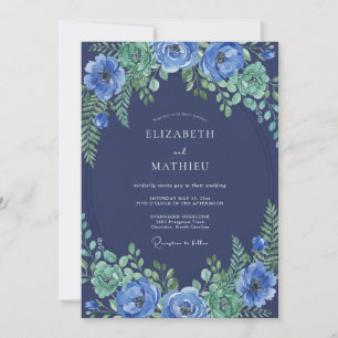 Prachtige botanische bruiloft in marineblauw kaart