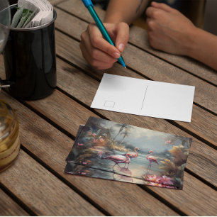 prachtige  botanische schilderflamingos briefkaart