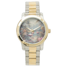 prachtige botanische schilderflamingos horloge