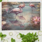 prachtige botanische schilderflamingos theedoek (Gevouwen)