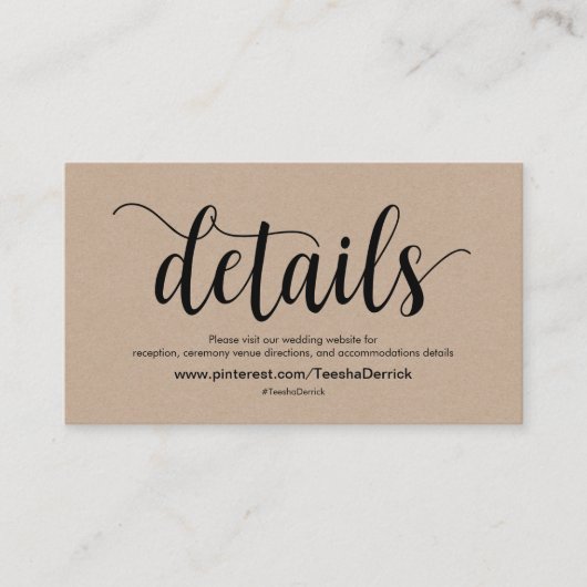 Prachtige bruiloft Website met details Informatiekaartje (Voorkant)