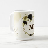 Prachtige bruine ivoor gouden bloemen monogram koffiemok (Voorkant links)