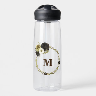 Prachtige bruine ivoor gouden bloemen monogram waterfles