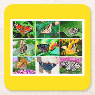 Prachtige Butterflies Collage, 9 Foto's Vierkante Kartonnen Onderzetter