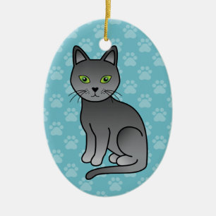 Prachtige Cartoon Russische Blauwe Kat Zittend Keramisch Ornament