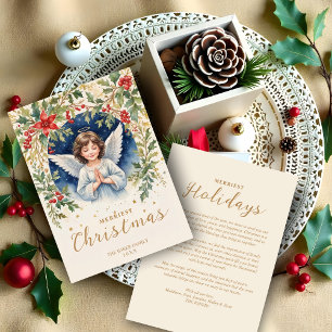 Prachtige Chic Christmas Angel Bloemen Victoriaans Feestdagenkaart