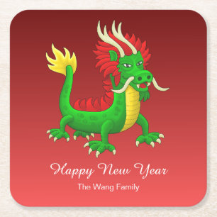 Prachtige Chinese Draak Vierkante Kartonnen Onderzetter