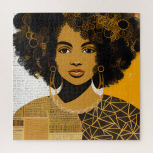 Prachtige Curly Hair Afro-Amerikaanse Vrouw Collag Legpuzzel