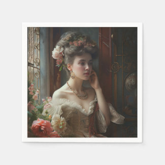 Prachtige dame in een zijderupsenter. servet