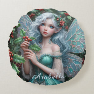 Prachtige decemberfee in Holly Rond Kussen