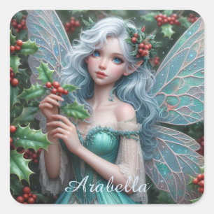 Prachtige decemberfee in Holly Vierkante Sticker