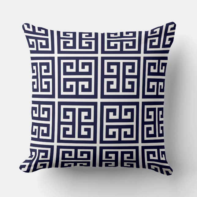 Prachtige Deep Blue en White Greek Key Pattern Kussen (Voorkant)