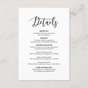 Prachtige details over onze bruiloft Modern elegan Informatiekaartje