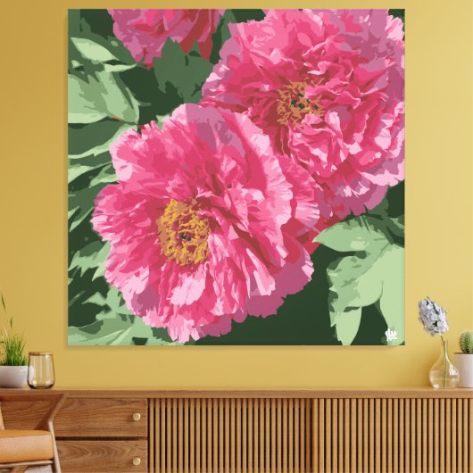 Prachtige dieproze pioen op canvas. canvas afdruk (Insitu (Woonkamer))