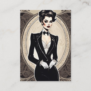 Prachtige diva gekleed in le Smoking smoking, vint Visitekaartje