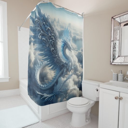 Prachtige draak omringd door wolken douchegordijn (In situ)