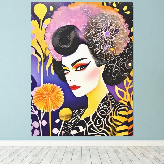 Prachtige Drag Queen Paarse Sinaasappel Canvas Afdruk (Insitu (Houten vloer))